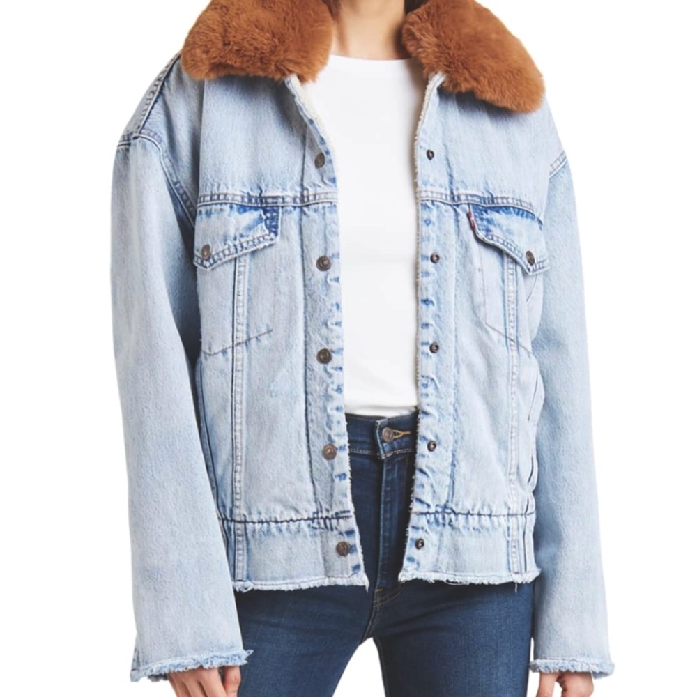 LEVI'S Premium Oversized Trucker jacket Sherpa lined fur collar size L